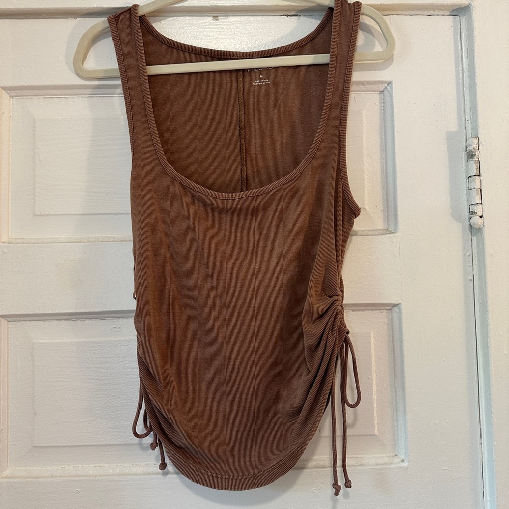 Pilcro Brown Ruched Sleeveless Tank Top